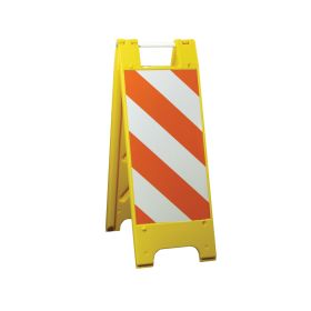 Plasticade Minicade A-Frame Sign Stand with Striped Sheeting - 155-HT12EG Yellow (Options: Yellow, Engineer Grade Striped Sheeting)