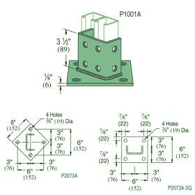 Unistrut P2073A Post Base for P1001A Channel, 3.5" Upright