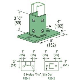 Unistrut P2941 Post Base for 1-5/8" Channel, 3.5" Upright