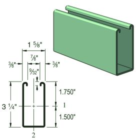 Unistrut P5000 1-5/8'' x 3-1/4'' Solid Channel, 12 Gauge