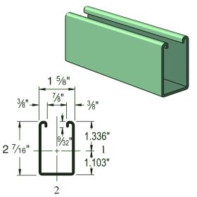 Unistrut P5500 1-5/8'' x 2-7/16'' Solid Channel, 12 Gauge