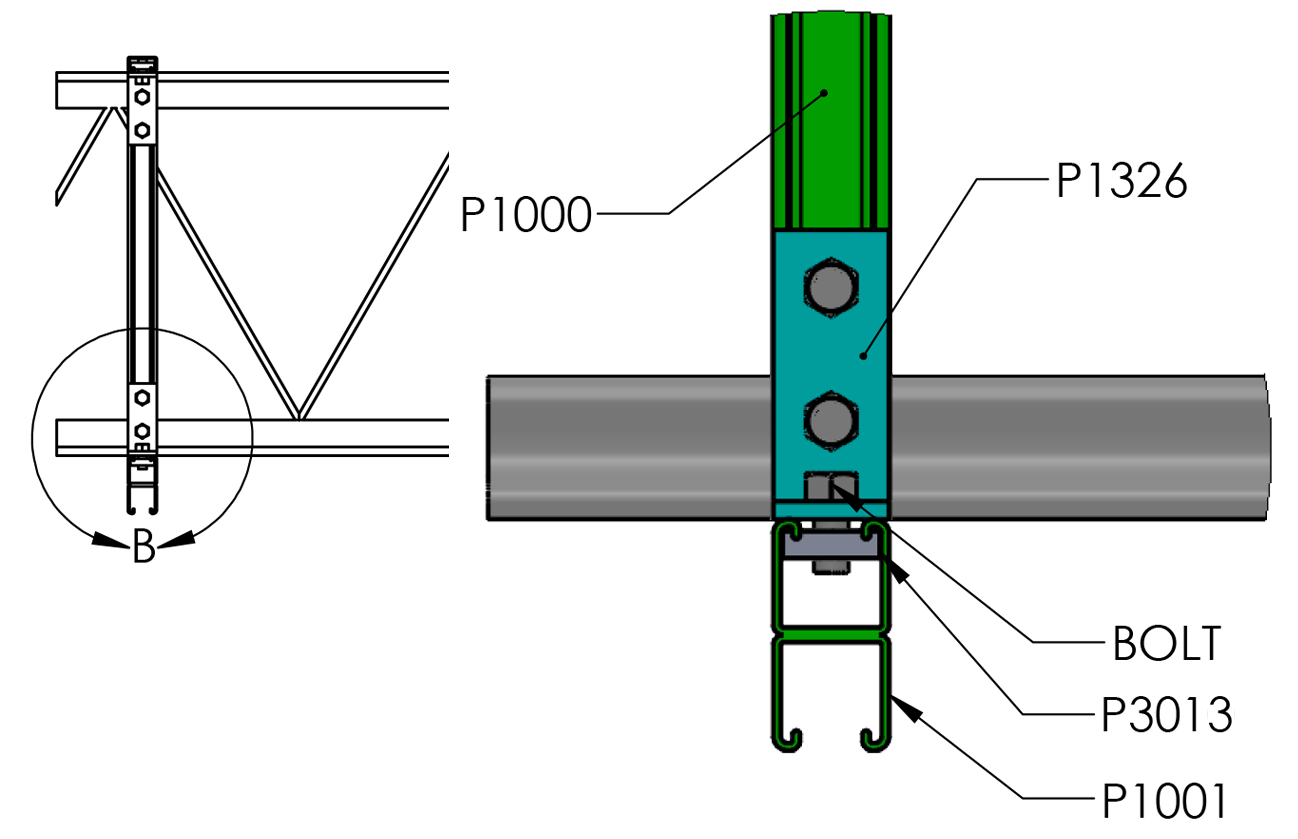 Joist Wrap Method of Attachment to Unistrut Channel - Bottom Chord View