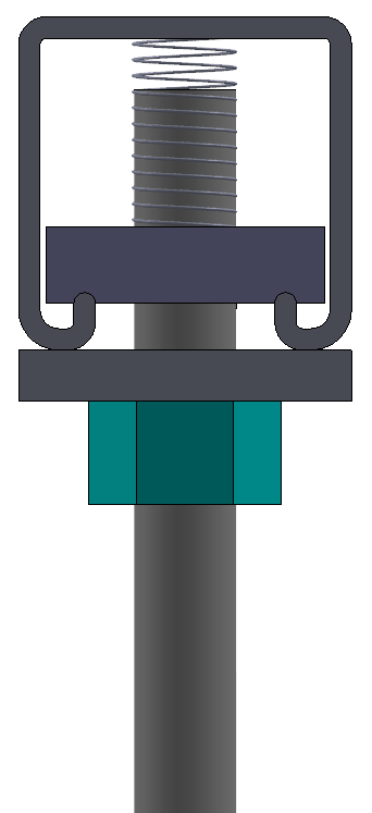 Fixed connection of threaded rod to Unistrut channel: Rendering